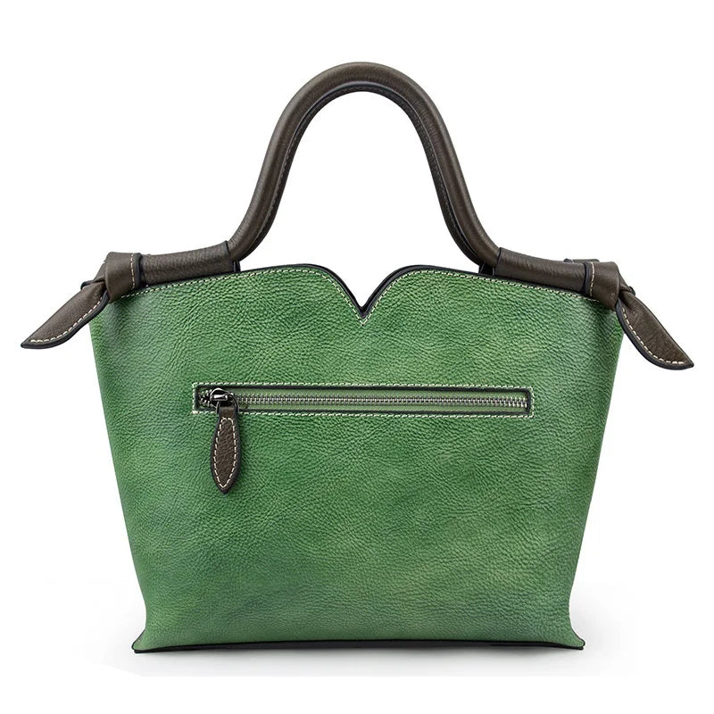 Small Ladies Genuine Leather Tote Bag Vintage Floral Shoulder Bags for Women 2024 New Handmade Cow Leather Handbag Female