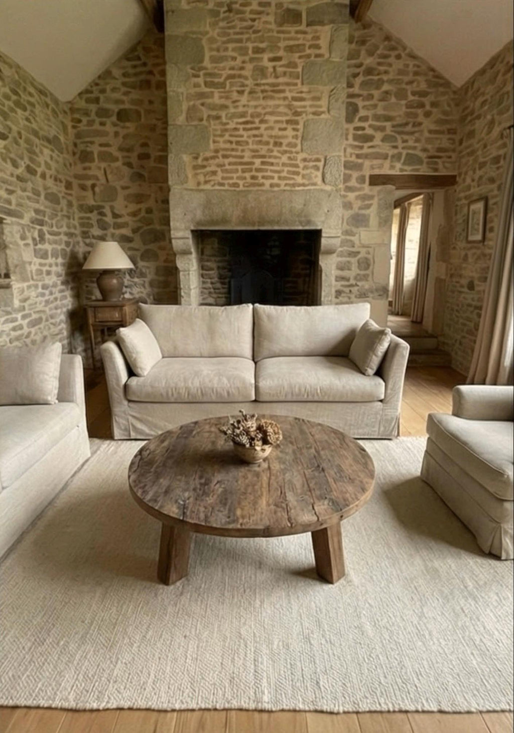 Reclaimed Barn Wood Coffee Table – Rustic round Handmade Wabi Sabi Furniture