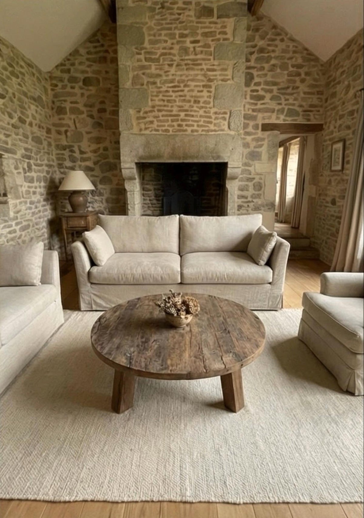 Reclaimed Barn Wood Coffee Table – Rustic round Handmade Wabi Sabi Furniture