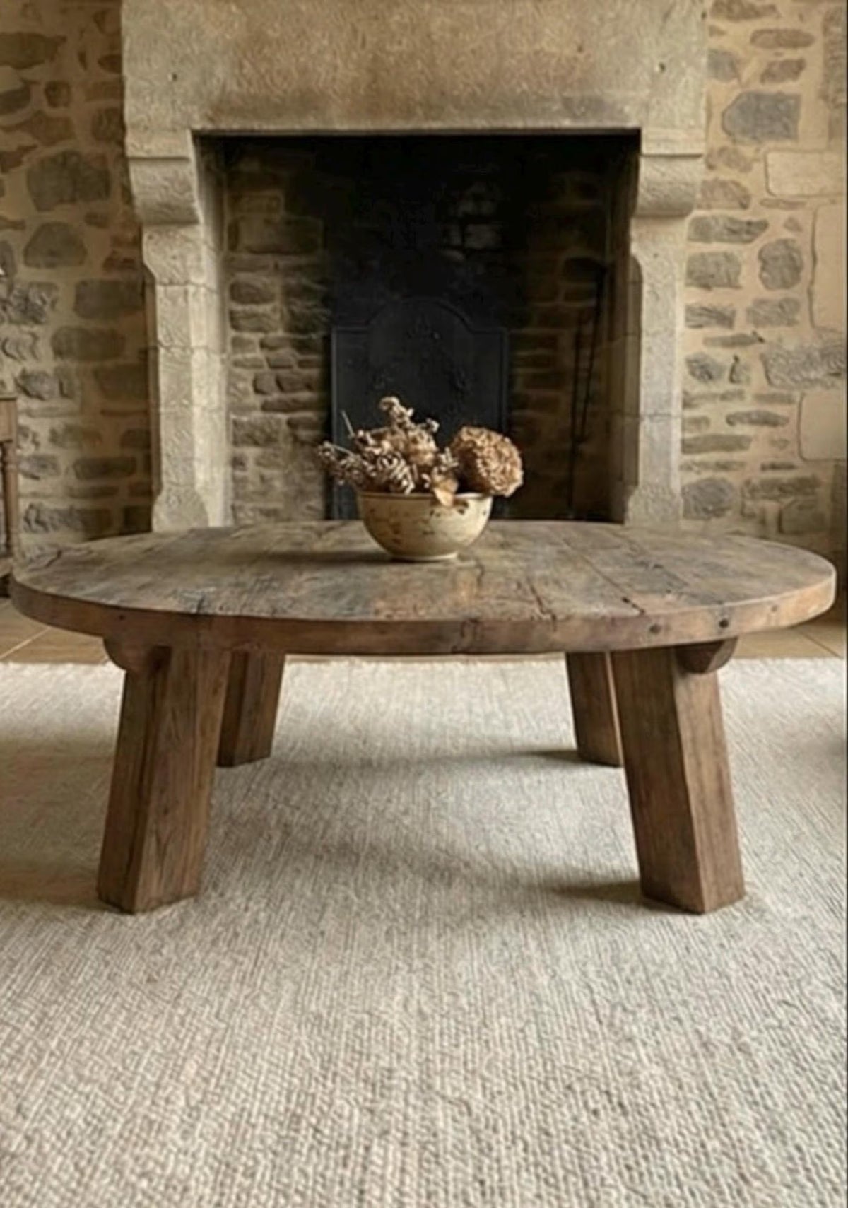 Reclaimed Barn Wood Coffee Table – Rustic round Handmade Wabi Sabi Furniture
