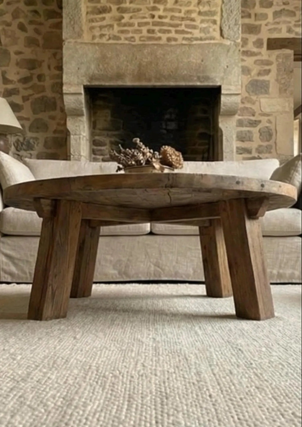Reclaimed Barn Wood Coffee Table – Rustic round Handmade Wabi Sabi Furniture