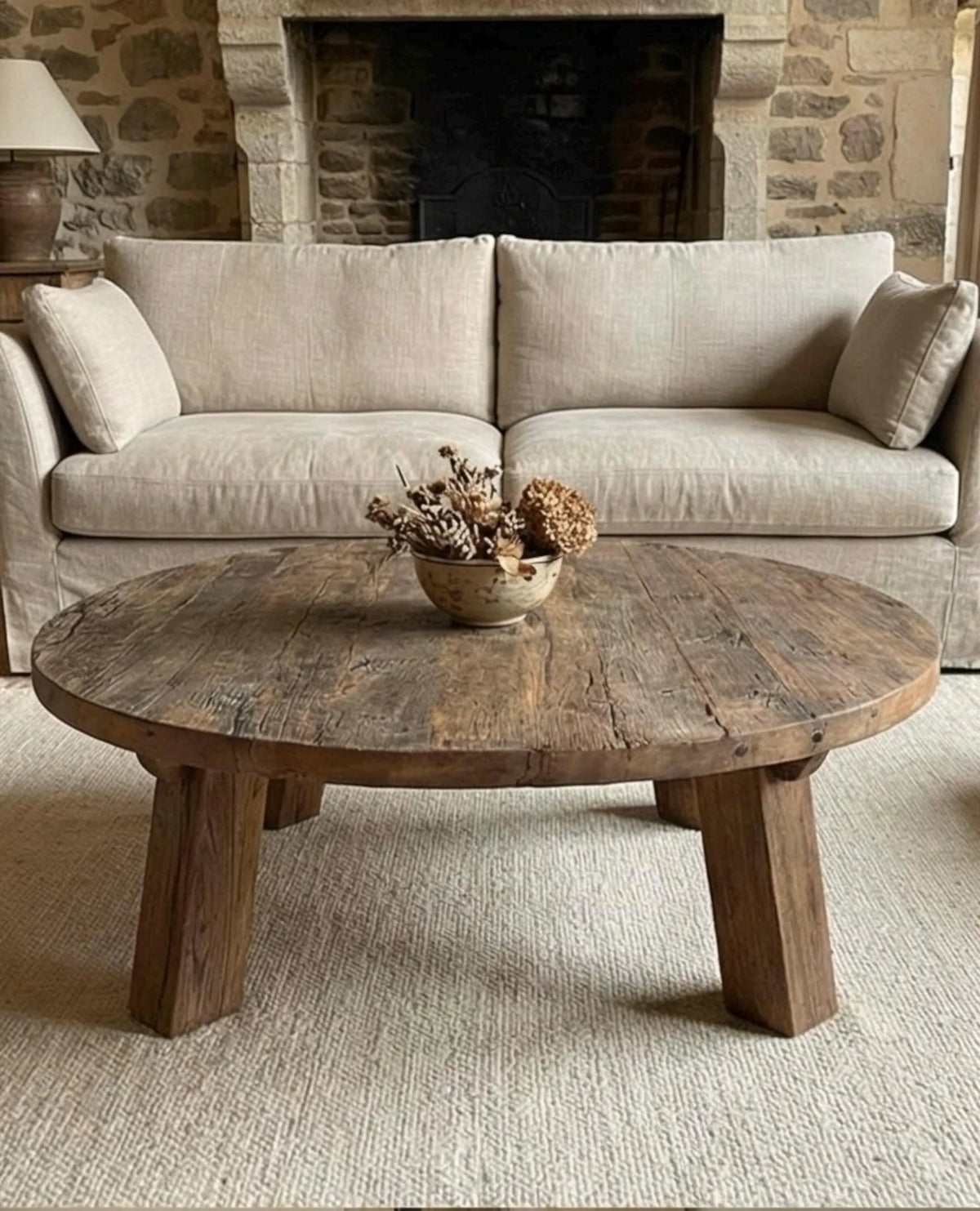 Reclaimed Barn Wood Coffee Table – Rustic round Handmade Wabi Sabi Furniture