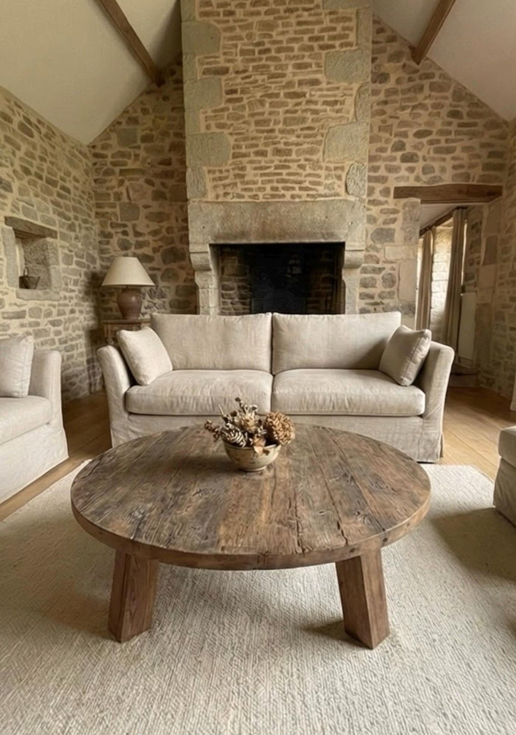 Reclaimed Barn Wood Coffee Table – Rustic round Handmade Wabi Sabi Furniture