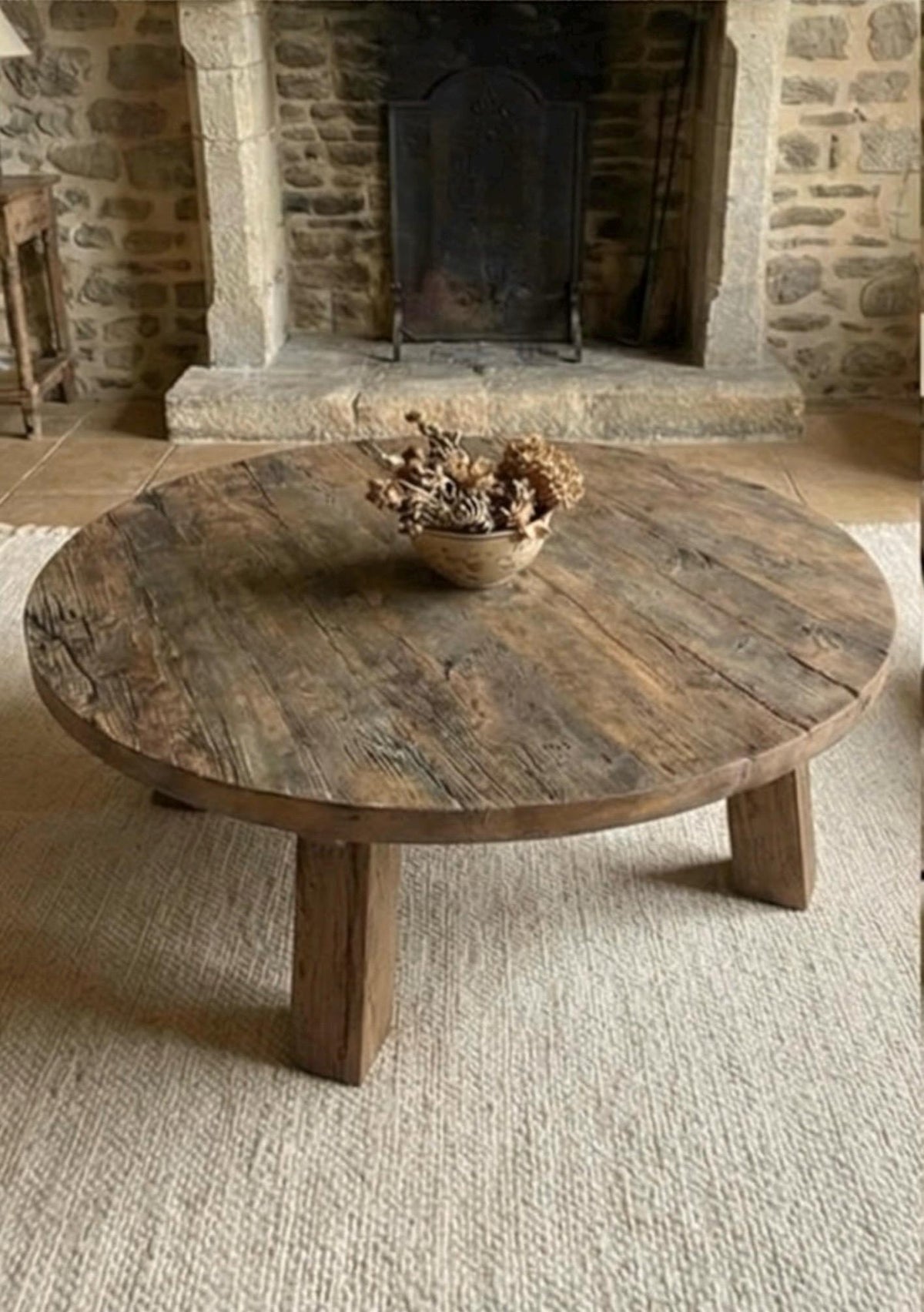 Reclaimed Barn Wood Coffee Table – Rustic round Handmade Wabi Sabi Furniture