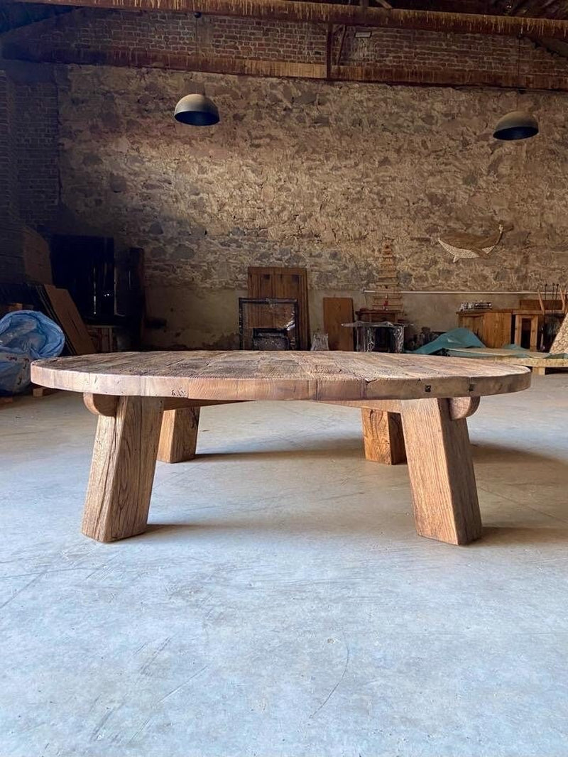 Reclaimed Barn Wood Coffee Table – Rustic round Handmade Wabi Sabi Furniture