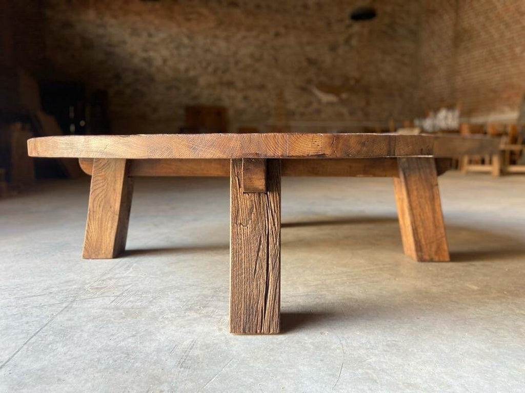 Reclaimed Barn Wood Coffee Table – Rustic round Handmade Wabi Sabi Furniture