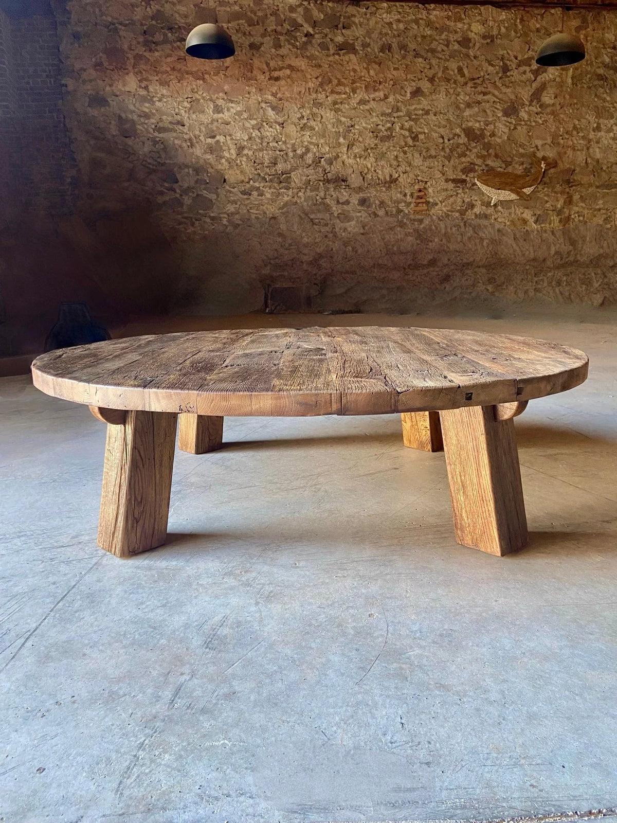 Reclaimed Barn Wood Coffee Table – Rustic round Handmade Wabi Sabi Furniture