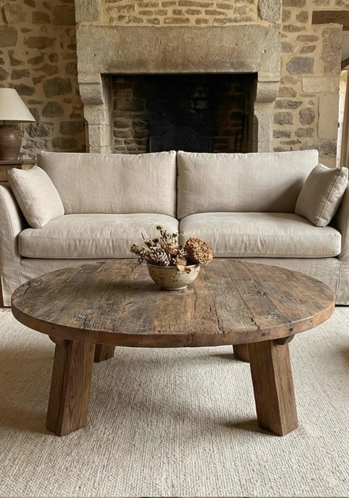 Reclaimed Barn Wood Coffee Table – Rustic round Handmade Wabi Sabi Furniture