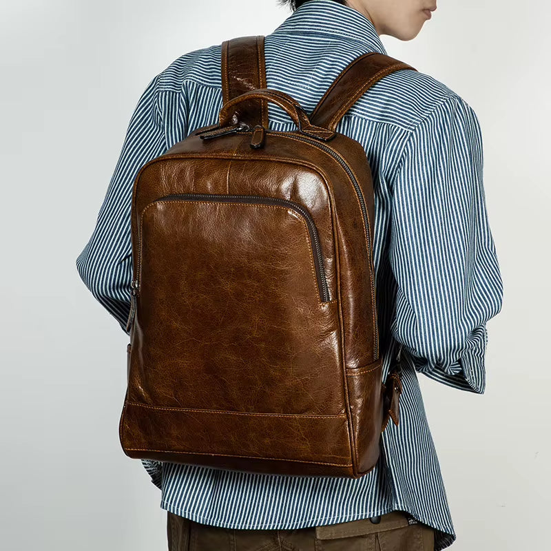 Handmade Leather Backpacks Men and Women'S Leather Leisure Outdoor Travel Bags Business Computer Backpack Tide