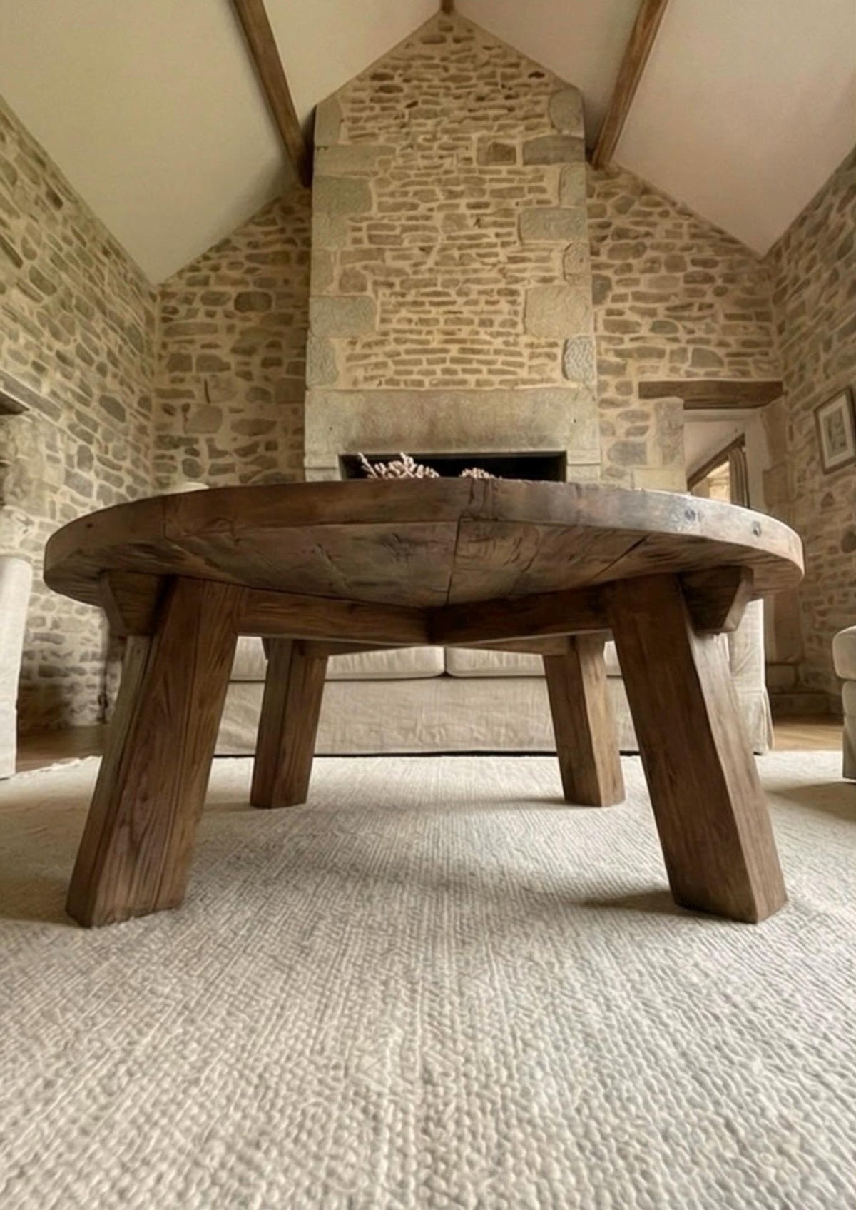 Reclaimed Barn Wood Coffee Table – Rustic round Handmade Wabi Sabi Furniture