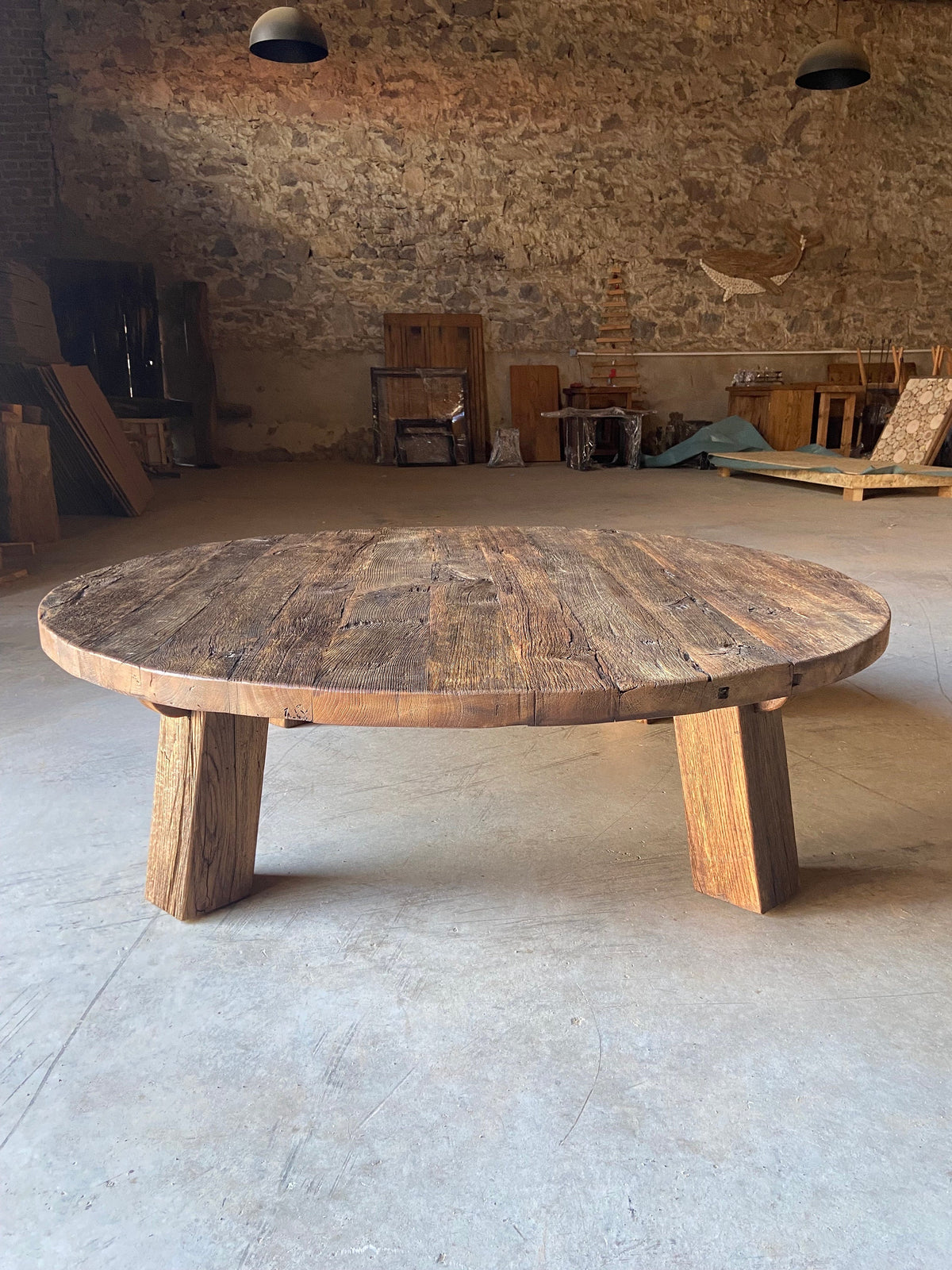 Reclaimed Barn Wood Coffee Table – Rustic round Handmade Wabi Sabi Furniture