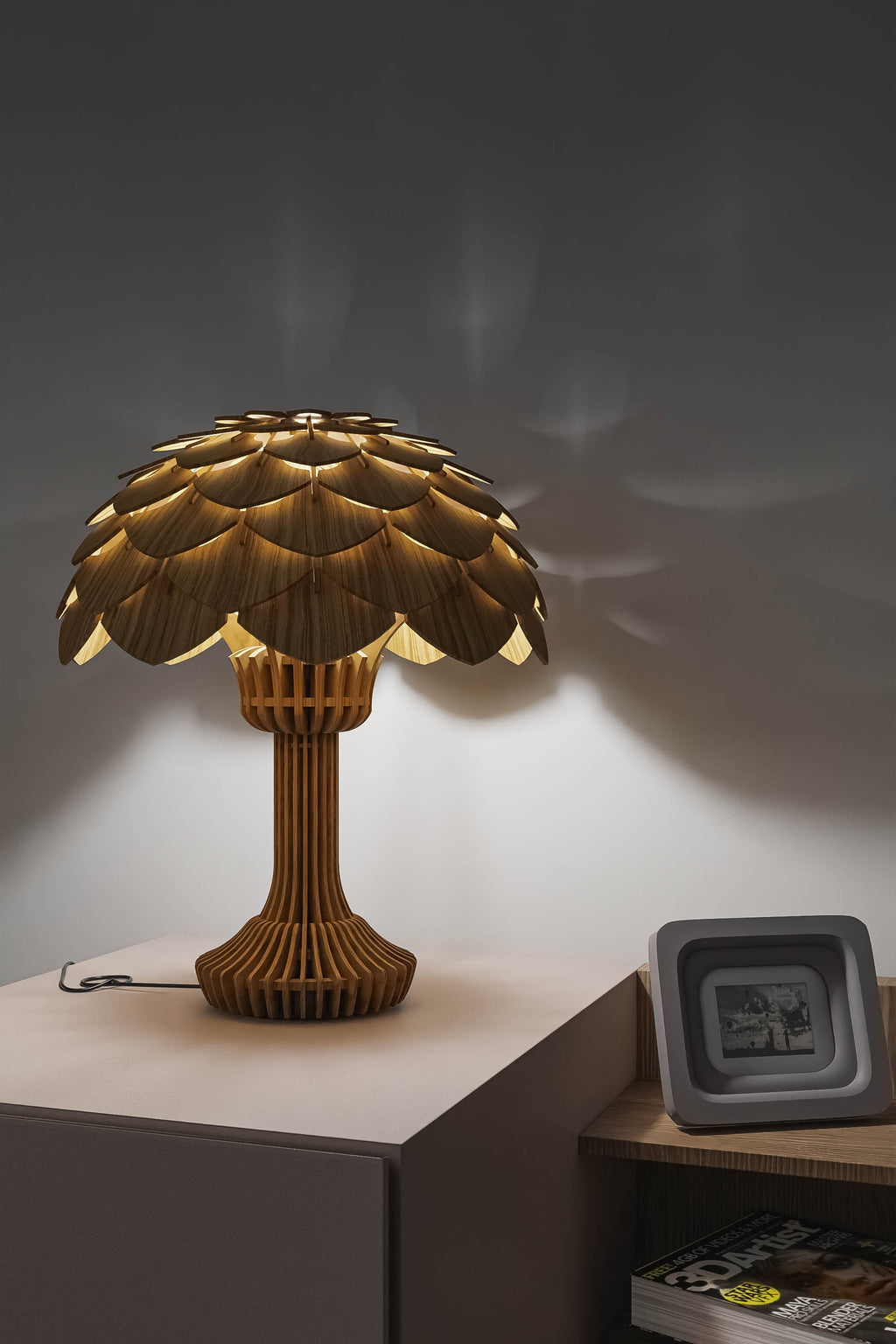 Table Lamp Artisan Walnut Accent Lamp: Handmade Minimalist Lighting