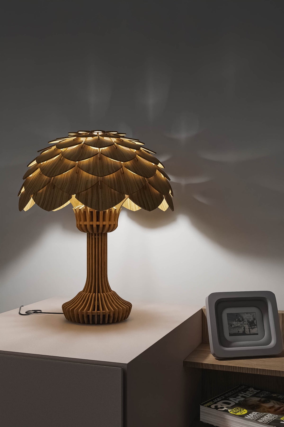 Table Lamp Artisan Walnut Accent Lamp: Handmade Minimalist Lighting