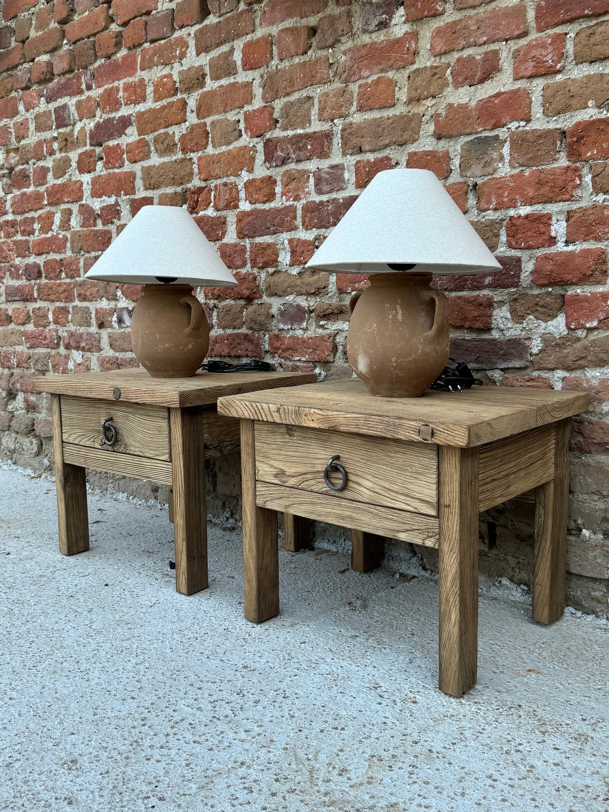 Reclaimed Wood Nightstand Pair - Organic Modern Barnwood Bedside Tables