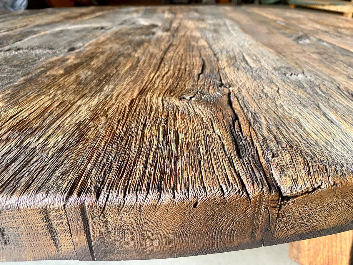 Reclaimed Barn Wood Coffee Table – Rustic round Handmade Wabi Sabi Furniture